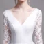 Classique Blanche Plage Robe De Mariée 2019 Princesse V-Cou En Dentelle Fleur Manches Longues Dos Nu Longue