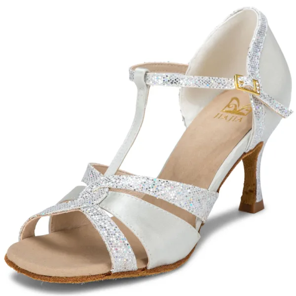 Chic / Beautiful Red Prom Rhinestone Latin Dance Shoes 2021 T-Strap 7 cm Stiletto Heels Open / Peep Toe Womens Sandals High Heels