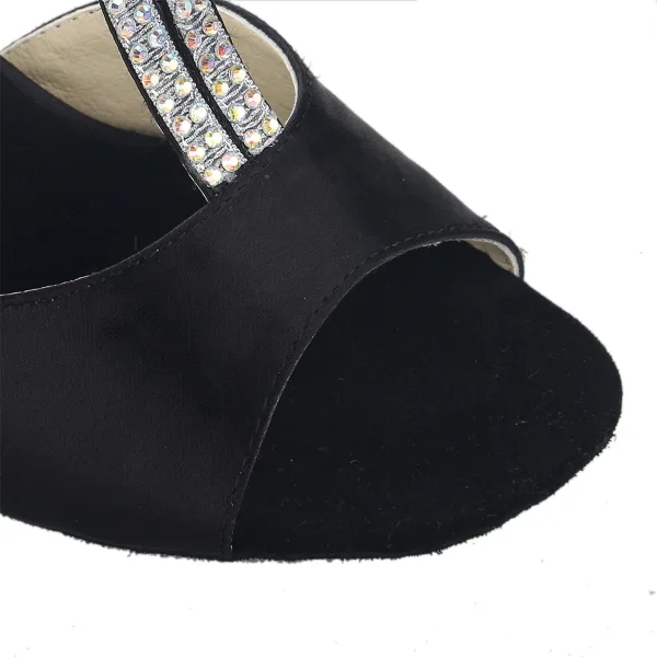 Fashion Black Rhinestone Prom Latin Dance Shoes 2021 T-Strap 7 cm Stiletto Heels Open / Peep Toe Womens Sandals High Heels