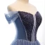 Edles Meeresblau Abendkleider 2019 A Linie Off Shoulder Perlenstickerei Kristall Ärmellos Rückenfreies Sweep / Pinsel Zug Festliche Kleider