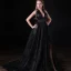 Sexy Black Evening Dresses  2018 A-Line / Princess V-Neck Halter Backless Sleeveless Court Train Formal Dresses