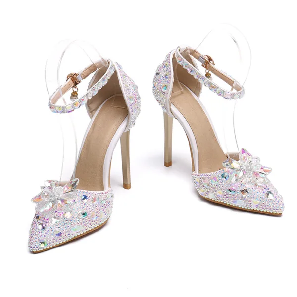 Charmant Multifarben Brautschuhe 2019 Knöchelriemen Kristall Strass 11 cm Stilettos Spitzschuh Hochzeit Hochhackige