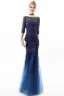Chic / Belle Bleu Marine Robe De Soirée 2019 Trompette / Sirène Encolure Dégagée Paillettes En Dentelle Fleur 3/4 Manches Dos Nu Longue Robe De Ceremonie