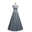 Chic Gris Robe De Soirée 2019 Princesse Encolure Dégagée Perlage Perle Paillettes En Dentelle Fleur Sans Manches Train De Balayage Robe De Ceremonie