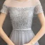 Sparkly Grey Evening Dresses  2019 A-Line / Princess Scoop Neck Beading Sequins Sash Short Sleeve Floor-Length / Long Formal Dresses