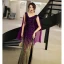 Charmant Violet Dégradé De Couleur Robe De Ceremonie 2019 Trompette / Sirène V-Cou Paillettes Sans Manches Dos Nu Longueur Cheville Robe De Soirée