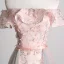 Charmant Rougissant Rose Robe De Soirée 2019 Princesse De l'épaule Appliques En Dentelle Fleur Ceinture Manches Courtes Dos Nu Tribunal Train Robe De Ceremonie