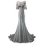 Chic Argenté Vert Cendré Robe De Soirée 2019 Trompette / Sirène Encolure Dégagée Perlage Paillettes En Dentelle Fleur Appliques Perle Manches Courtes Dos Nu Train De Balayage Robe De Ceremonie