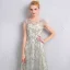 Chic / Beautiful Grey Bridesmaid Dresses 2018 A-Line / Princess Sash Glitter Scoop Neck Backless Short Sleeve Floor-Length / Long Wedding Party Dresses
