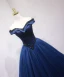 Vintage / Retro Navy Blue Prom Dresses 2019 Ball Gown Off-The-Shoulder Beading Crystal Sleeveless Backless Floor-Length / Long Formal Dresses
