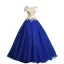 Vintage / Originale Bleu Roi Robe De Bal 2019 Robe Boule Encolure Dégagée Perle En Dentelle Fleur Appliques Mancherons Dos Nu Longue Robe De Ceremonie