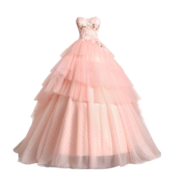 Stilig Rødmende Rosa Ballkjoler 2019 Ballkjole Kjæreste Blonder Blomst Uten Ermer Ryggløse Gripende Ruffles Feie Tog Formelle Kjoler