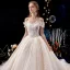 Edles Champagner Brautkleider / Hochzeitskleider 2019 A Linie Off Shoulder Perlenstickerei Perle Pailletten Spitze Blumen Ärmellos Rückenfreies Königliche Schleppe