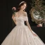 Classy Ivory Wedding Dresses 2019 Ball Gown Off-The-Shoulder Sequins Short Sleeve Backless Royal Train