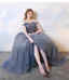 Charmant Meeresblau Abendkleider 2019 A Linie Off Shoulder Perlenstickerei Pailletten Ärmellos Rückenfreies Lange Festliche Kleider