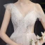 Chic / Beautiful Light Champagne Wedding Dresses 2019 A-Line / Princess V-Neck Lace Flower Short Sleeve Backless Court Train