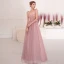 Chic / Belle Rougissant Rose Robe De Soirée 2019 Princesse Bretelles Spaghetti Noeud Perlage Paillettes Sans Manches Dos Nu Longue Robe De Ceremonie