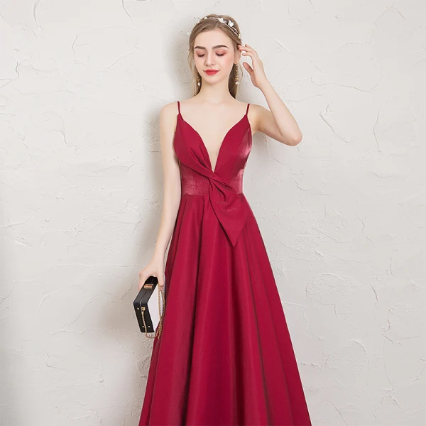 Classy Burgundy Evening Dresses 2019 A-Line / Princess Spaghetti Straps Sleeveless Backless Floor-Length / Long Formal Dresses