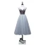 Sexy Grey Evening Dresses  2019 A-Line / Princess Spaghetti Straps Suede Sleeveless Backless Tea-length Formal Dresses