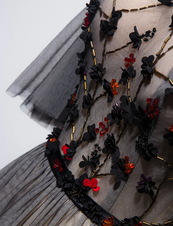Eleganta Svarta Aftonklänningar 2019 Prinsessa Urringning Beading Kristall Appliqués Korta ärm Halterneck Långa Formella Klänningar