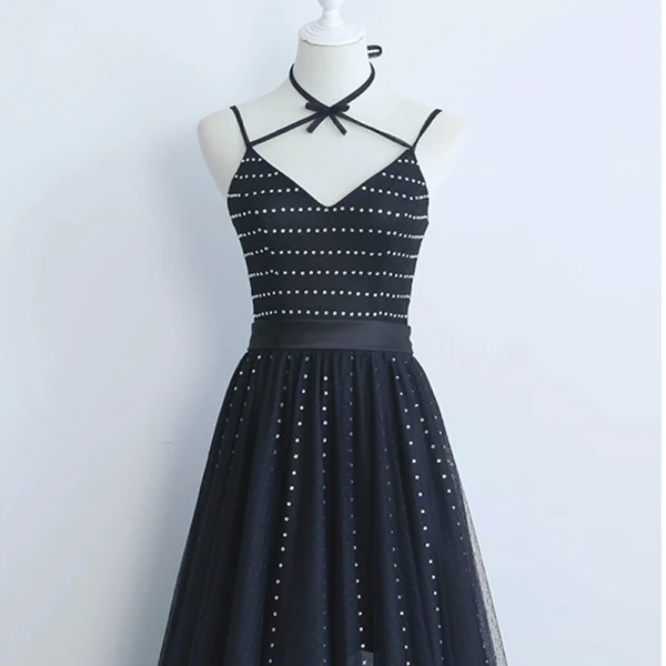 Chic Noire Robe De Soirée 2019 Princesse Titulaire Faux Diamant Sans Manches Dos Nu Longue Robe De Ceremonie