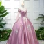 Elegant Candy Pink Prom Dresses 2019 Ball Gown Scoop Neck Lace Flower Long Sleeve Floor-Length / Long Formal Dresses