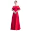 Classy Red Evening Dresses  2019 A-Line / Princess Off-The-Shoulder Bow Short Sleeve Backless Floor-Length / Long Formal Dresses