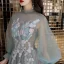 Élégant Vert Cendré Robe De Soirée 2019 Princesse Encolure Dégagée Perlage Perle Faux Diamant En Dentelle Fleur Manches Longues Dos Nu Longue Robe De Ceremonie