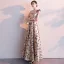 Classy Gold Evening Dresses  2019 A-Line / Princess One-Shoulder Lace Flower Sleeveless Backless Floor-Length / Long Formal Dresses