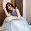 Élégant Bleu Robe De Soirée 2019 Princesse V-Cou Perlage Cristal Sans Manches Dos Nu Longue Robe De Ceremonie