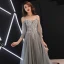 Elegant Grey Evening Dresses  2019 A-Line / Princess Spaghetti Straps Appliques Lace Flower Pearl Long Sleeve Backless Floor-Length / Long Formal Dresses