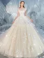 Étourdissant Champagne Robe De Mariée 2019 Princesse Encolure Dégagée Faux Diamant En Dentelle Fleur Appliques Sans Manches Dos Nu Volants en Cascade Royal Train