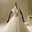 Élégant Ivoire Robe De Mariée 2019 Princesse Encolure Dégagée Perlage En Dentelle Fleur Manches Courtes Dos Nu Cathedral Train
