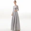 Modern / Fashion Silver Evening Dresses  2019 A-Line / Princess Scoop Neck Sequins 3/4 Sleeve Backless Floor-Length / Long Formal Dresses