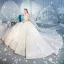 Charmant Weiß Brautkleider / Hochzeitskleider 2019 Ballkleid Stehkragen Perlenstickerei Pailletten Spitze Blumen Ärmellos Rückenfreies Königliche Schleppe