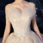 High-end Champagne Wedding Dresses 2019 A-Line / Princess Spaghetti Straps Ruffle Beading Sequins Lace Flower Sleeveless Backless Chapel Train