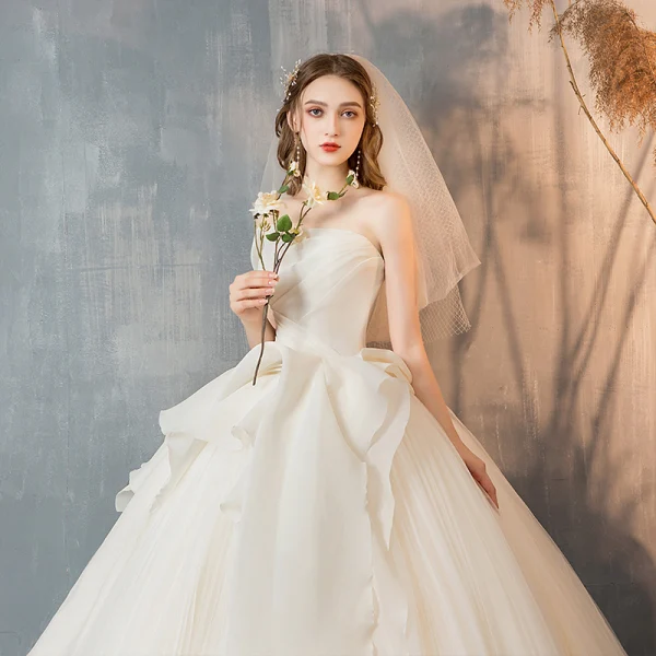 Elegant Ensfarget Elfenben Brudekjoler 2019 Prinsesse Strapless Uten Ermer Ryggløse Buste Lange