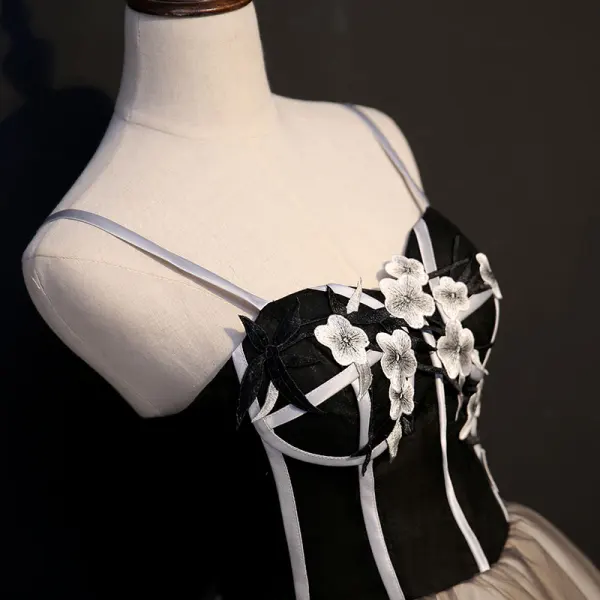 Sexy Black Cocktail Dresses 2018 A-Line / Princess Appliques Spaghetti Straps Backless Sleeveless Short Formal Dresses
