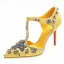 Chic / Beautiful Yellow Evening Party Womens Shoes 2019 Crystal Rhinestone Suede T-Strap 10 cm Stiletto Heels Pointed Toe High Heels
