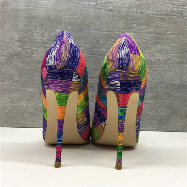 Unique Freizeit Multifarben Farbblock Gekritzel Pumps 2019 Leder 12 cm Stilettos Spitzschuh Pumps