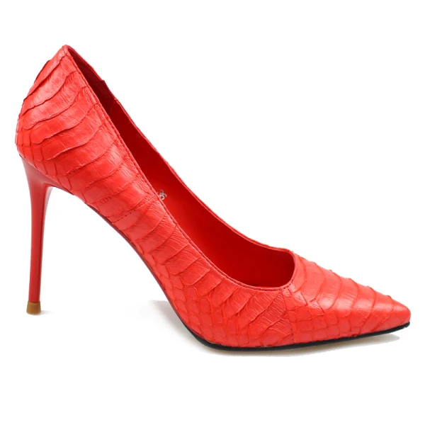 Schöne Rot Abend Pumps 2019 Leder Schlangenhautmuster 9 cm Stilettos Spitzschuh Pumps