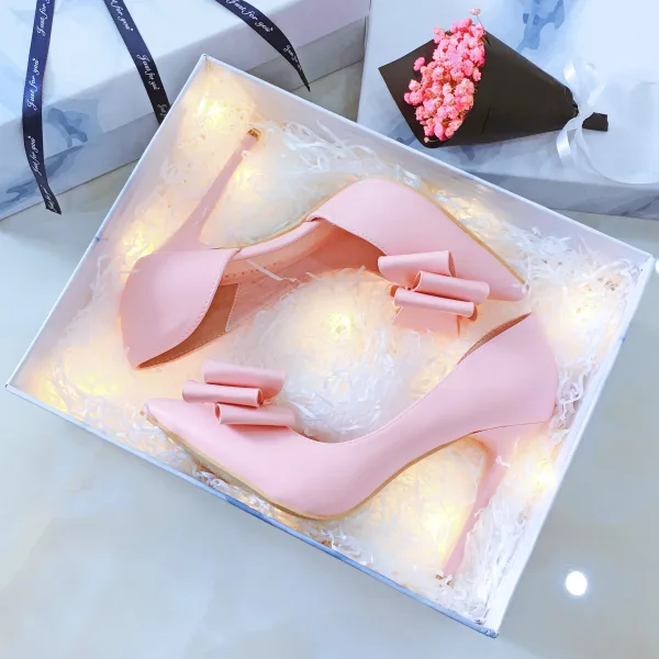 Mode Godis Rosa Brudskor 2019 Rosett 10 cm Stilettklackar Spetsiga Bröllop Pumps