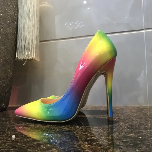 Mooie / Prachtige Regenboog Multi-Kleuren Avond Pumps 2019 Lakleer 12 cm Naaldhakken / Stiletto Spitse Neus Pumps