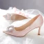 Classy Nude Wedding Shoes 2019 Leather Satin Rhinestone Bow 7 cm Stiletto Heels Pointed Toe Wedding Pumps