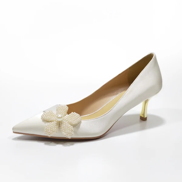 Chic / Beautiful Ivory Wedding Shoes 2019 Leather Pearl 5 cm Stiletto Heels Pointed Toe Wedding Pumps