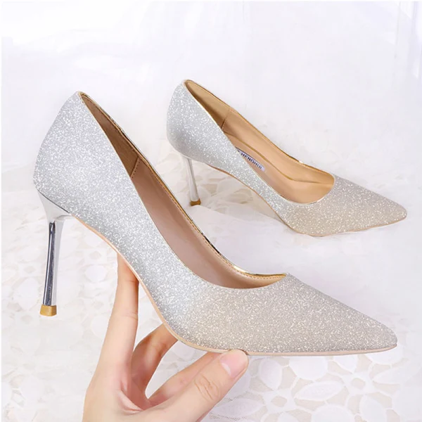 Glitzernden Rosa Brautschuhe 2018 Glanz 8 cm Stilettos Spitzschuh Hochzeit Pumps