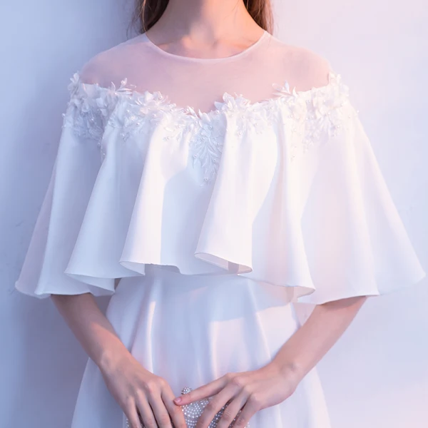 Elegante Ivory / Creme Abendkleider 2019 A Linie Rundhalsausschnitt Perle Applikationen 1/2 Ärmel Lange Festliche Kleider