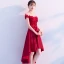 Chic Bordeaux Robe De Cocktail 2019 Princesse Encolure Dégagée En Dentelle Fleur Appliques Perle Paillettes Noeud Manches Courtes Asymétrique Robe De Ceremonie