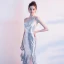 Sexy Scintillantes Argenté Robe De Soirée 2019 Trompette / Sirène Une épaule Paillettes Sans Manches Dos Nu Fendue devant Train De Balayage Robe De Ceremonie
