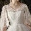 Chic / Beautiful Ivory Pregnant Wedding Dresses 2019 A-Line / Princess V-Neck Pearl Lace Flower 3/4 Sleeve Backless Chapel Train
